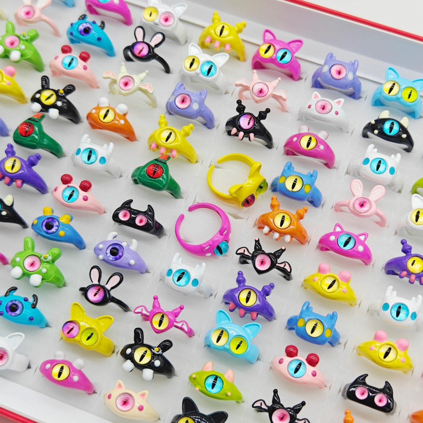 Wholesale 30/50pcs Mix Cute Monster Open Rings Women Children Sweet Gift Jewelry