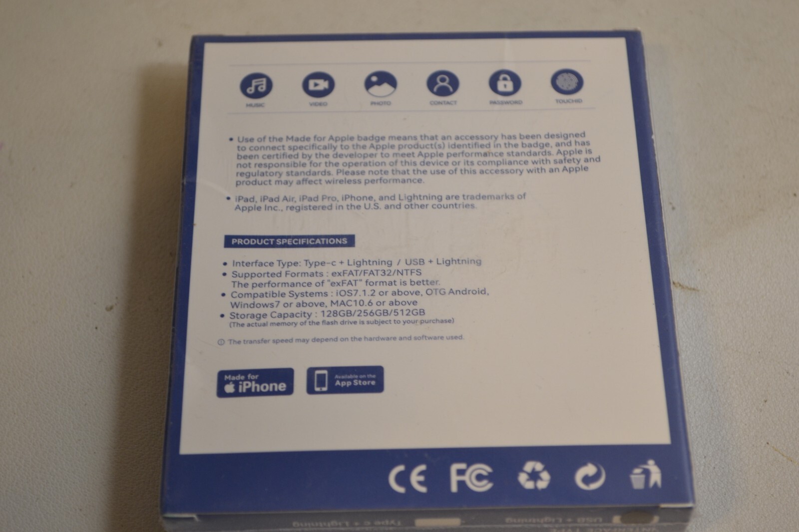 Sudeho MFi Licensed 256GB Flash Drive Easy External Memory Storage (BLUE)