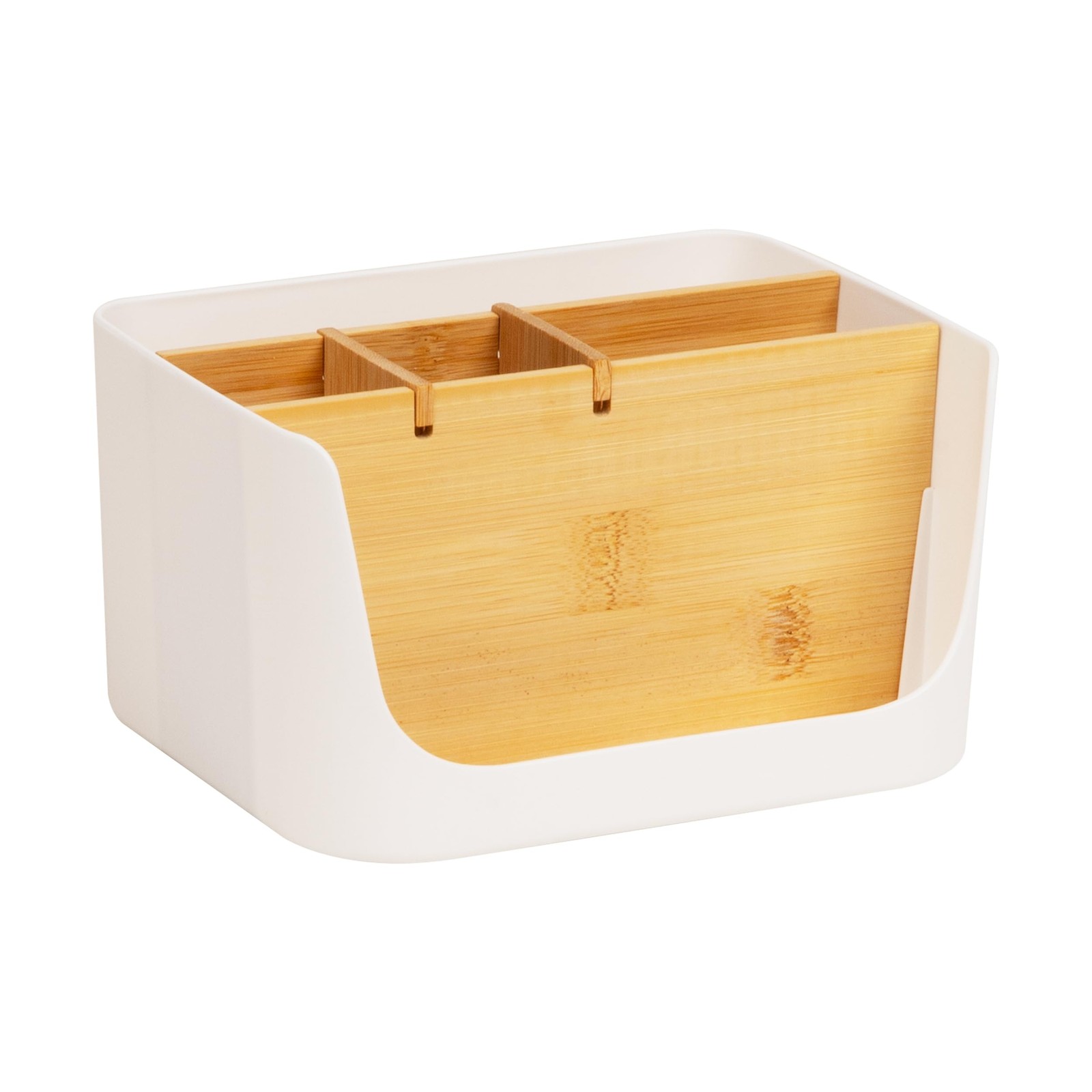 White 5Compartment Desktop Organizer Adjustable Caddy Plastic Wood Storage