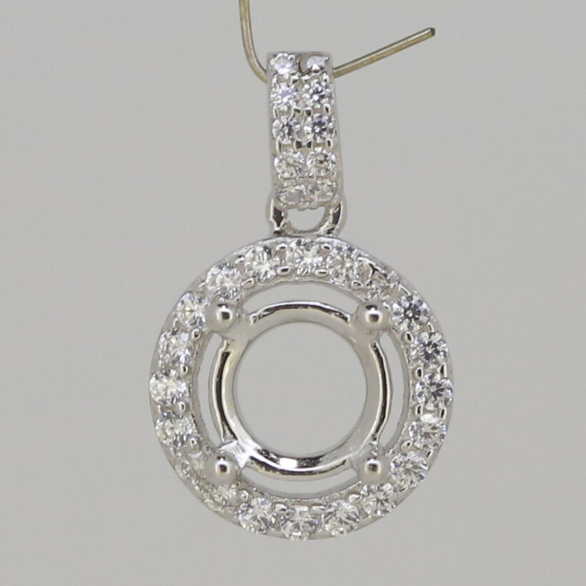 Sterling Silver Semi Mount Pendant Setting Round RD 6x6mm Halo with CZ