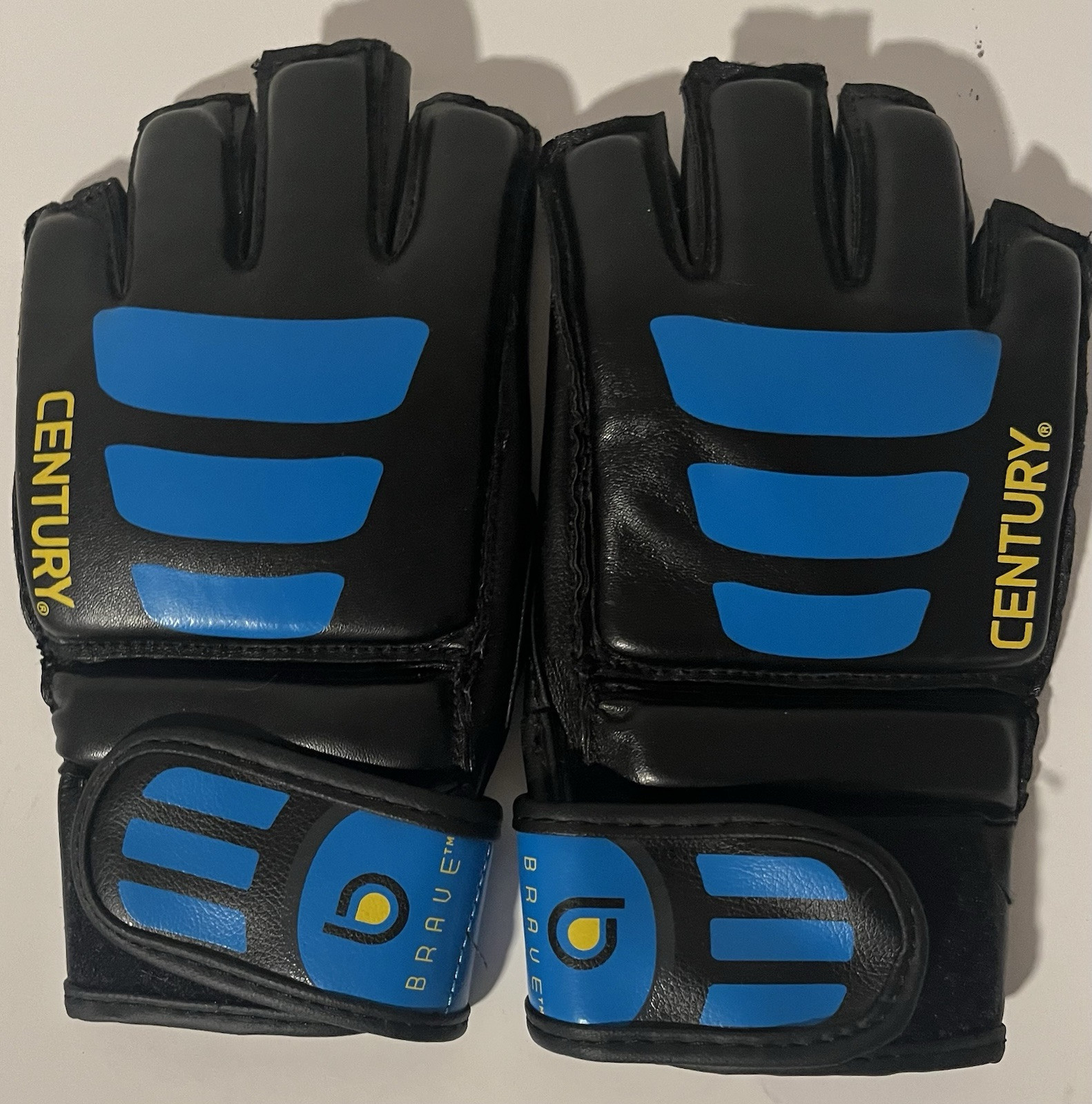 Pair Century Brave open palm MMA training gloves - Black Blue - Size S/M
