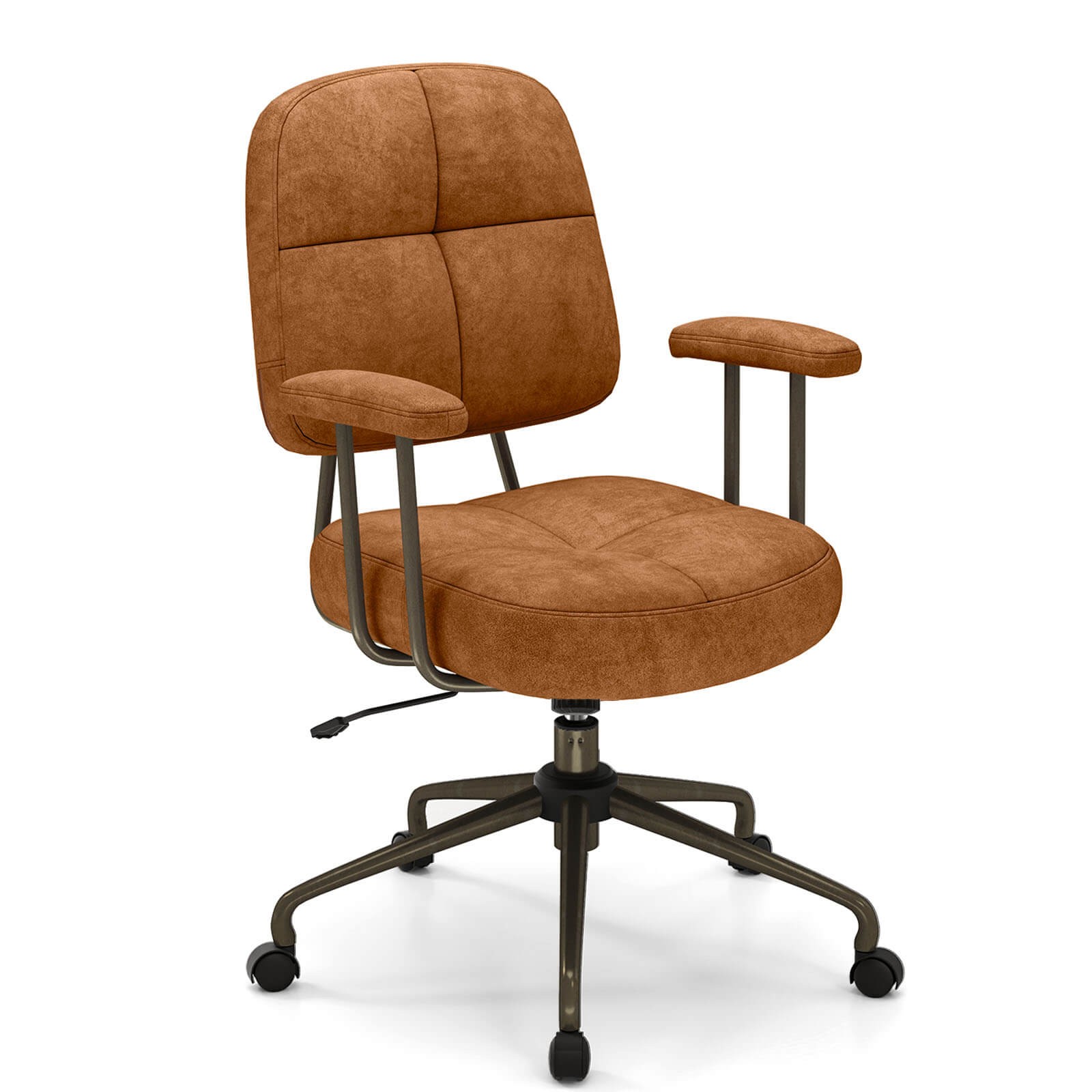 Home Office Chair Leathaire Upholstered Task Chair w/ Cushioned Back & Armrests