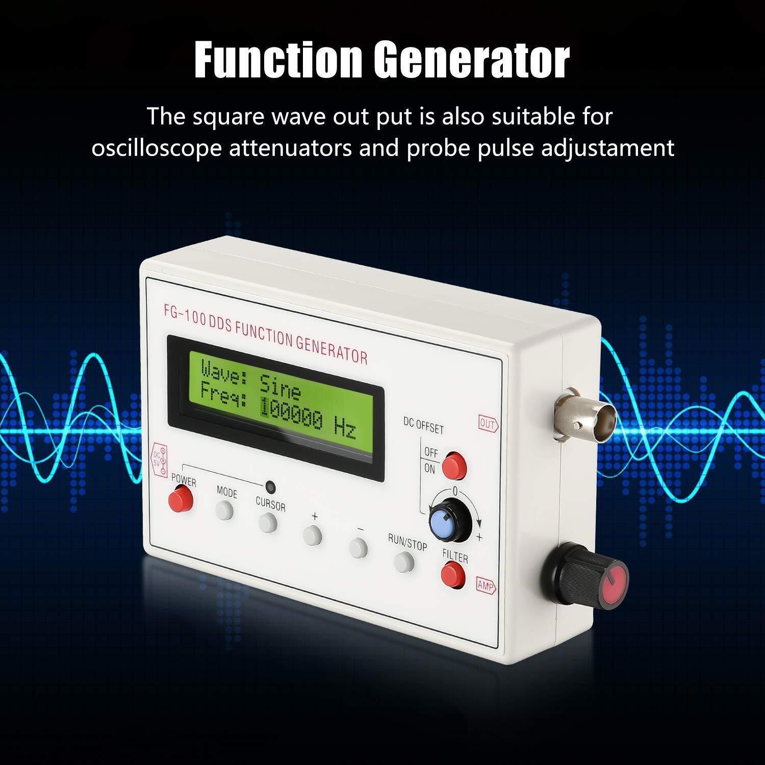 1Hz-500kHz DDS Function Generator Low Frequency Signal Generator FG-100