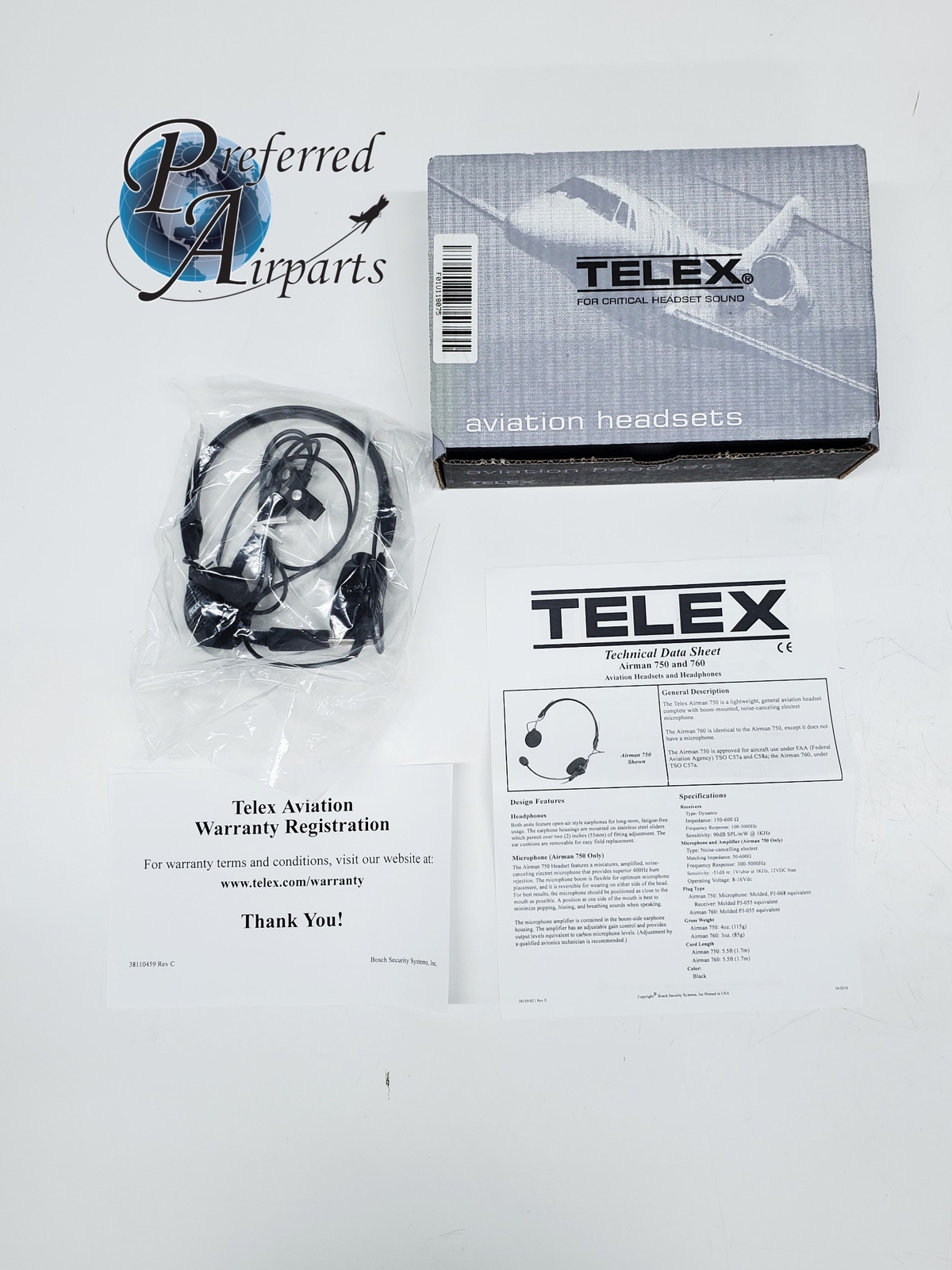 Aviation Headset Telex Airman 760 For listening only PN 692-205