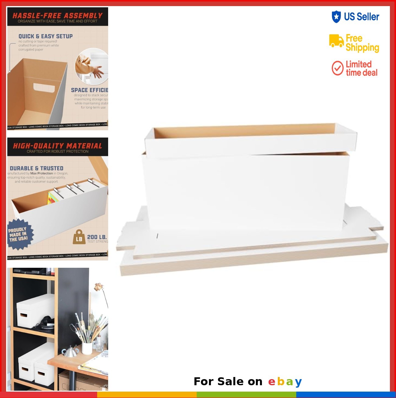 Stackable Comic Book Storage Boxes 5 Count White Corrugated with Lid for Comics