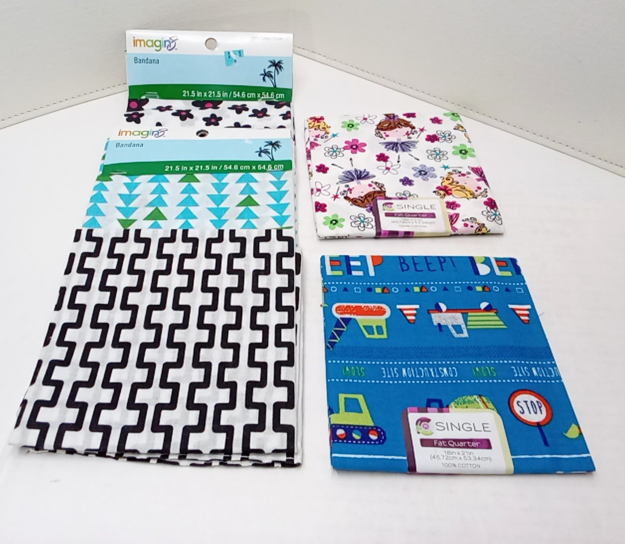 Lot-5 Fat Quarters Fabric Quilting 18” x 21” Cotton Geometric Ballerina Tractor