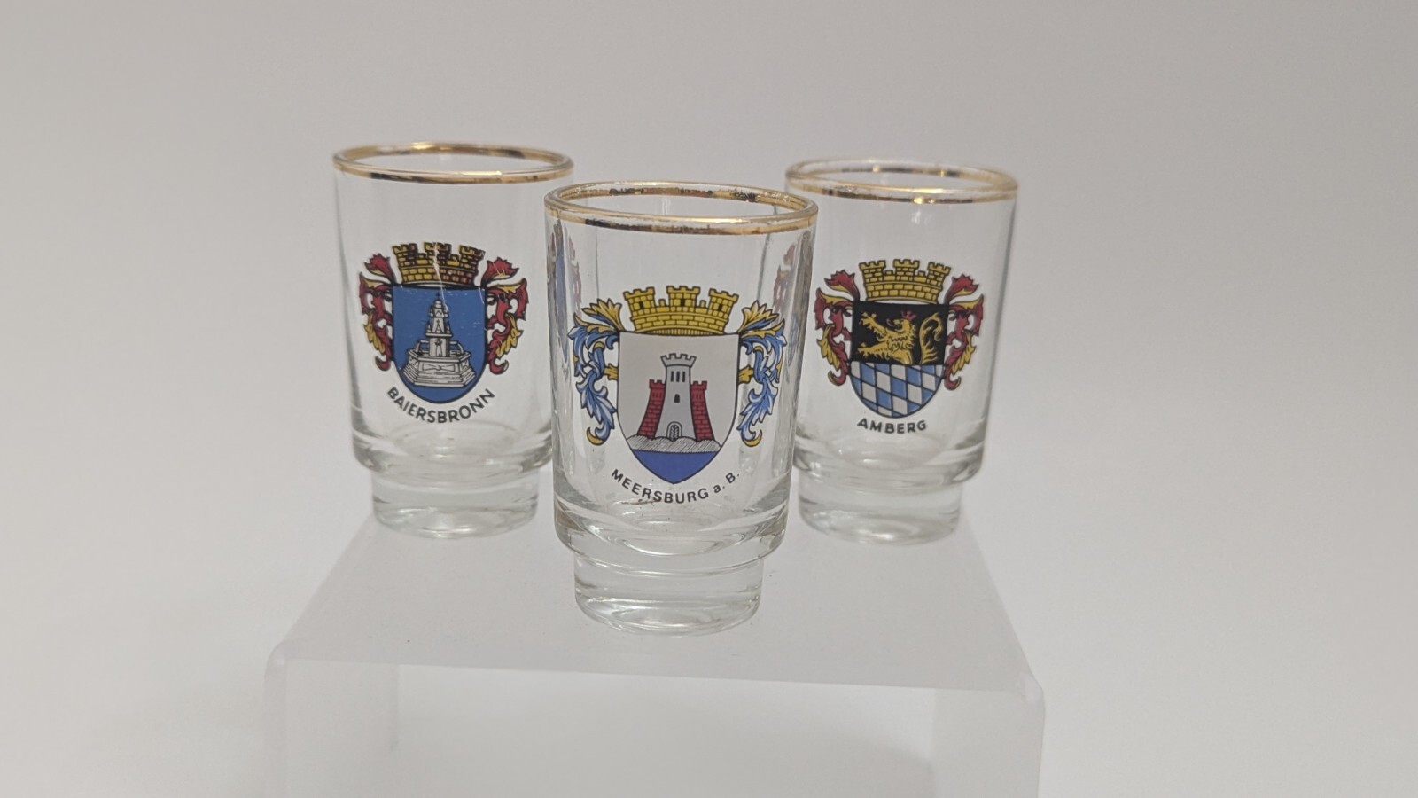 Vintage Set Of Three Gold Rimmed 1 Oz. German Shot Glasses