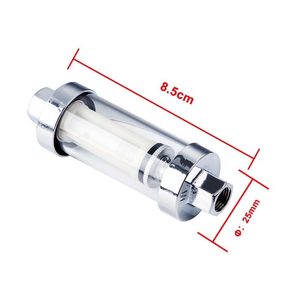2PCS Universal 1/4" 5/16" 3/8" Chrome Glass Reusable Washable Inline Fuel Filter