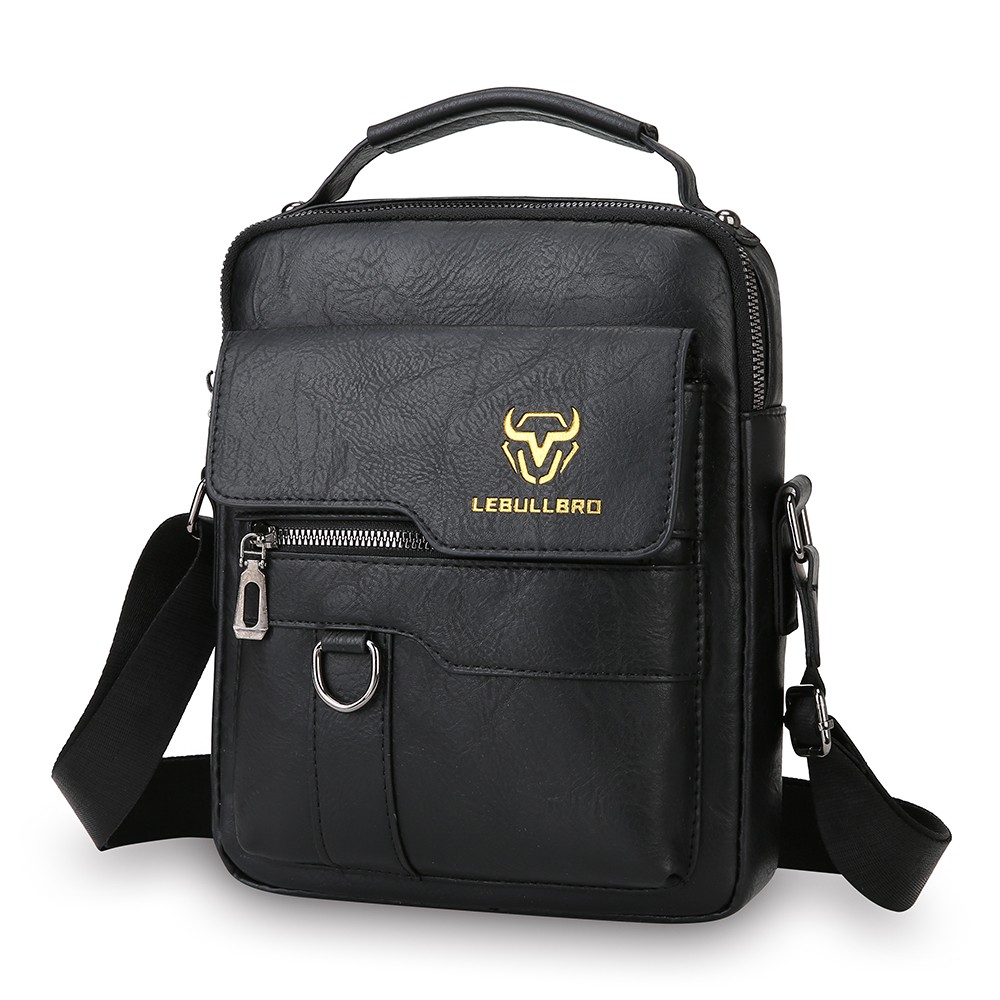 LEBULLBRO Mens Leather Crossbody Bag Multi-Pocket Casual Messenger Bag Handbag M