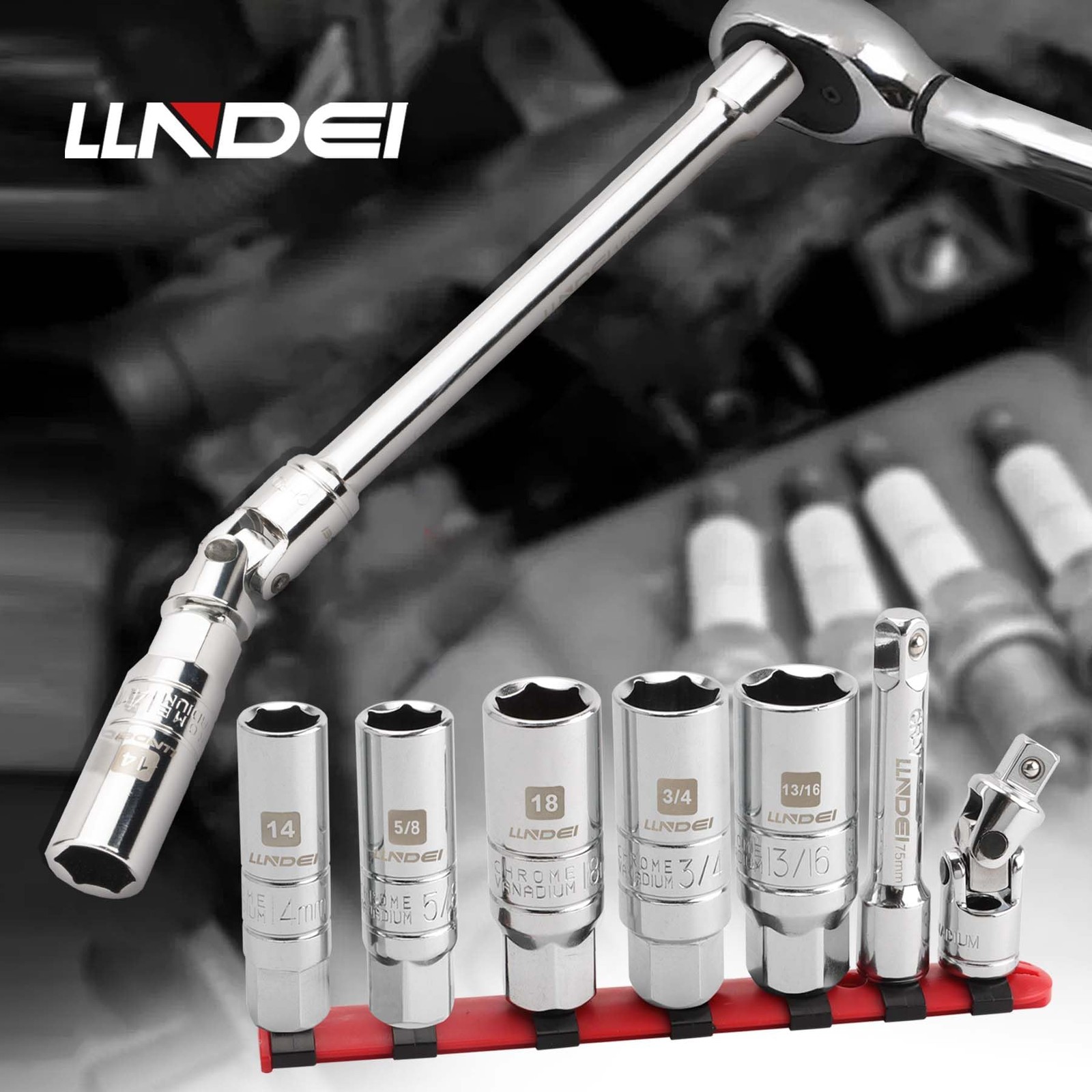 3/8" Drive Spark Plug Socket Set 7Pcs SAE/Metric CR-V