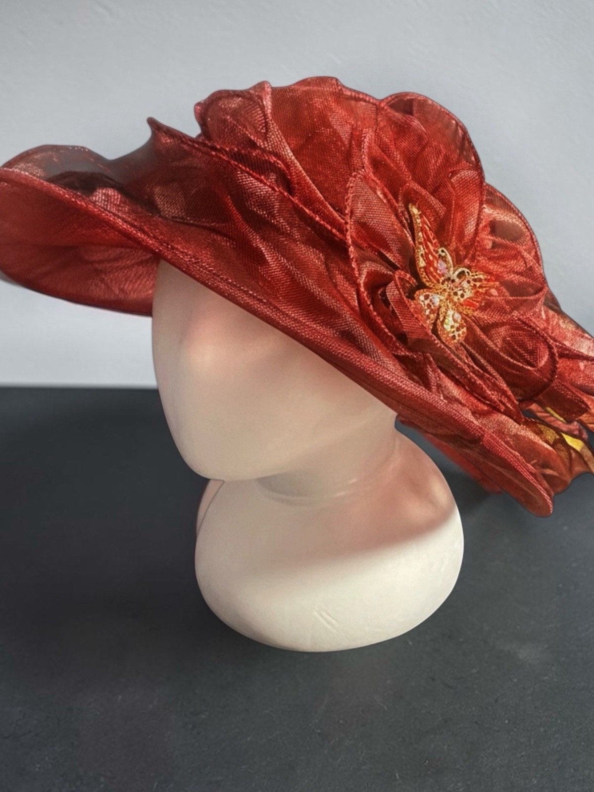 Church Fashion Hat Tea Party Wedding Homecoming Ascot Statement Burgundy Red NEW