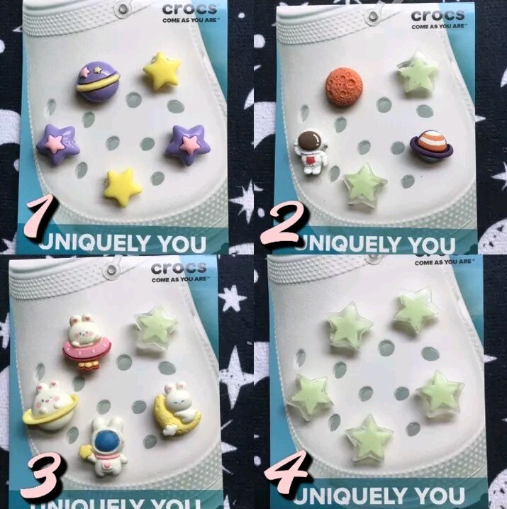 Handmade shoe charms 5 pack set glow in the dark star astronaut planet