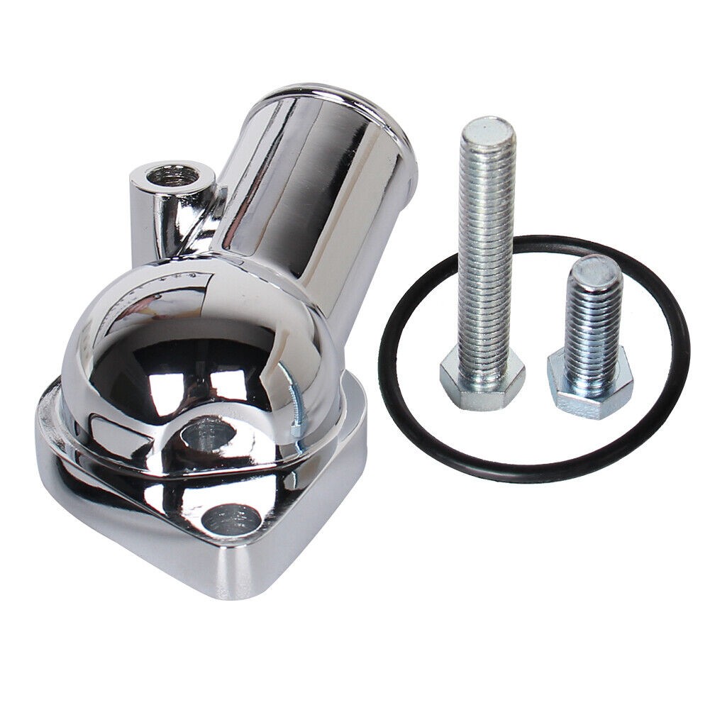 Thermostat Housing Outlet 45 Degree Chrome Water Neck For Chevy 350-454 SBC BBC