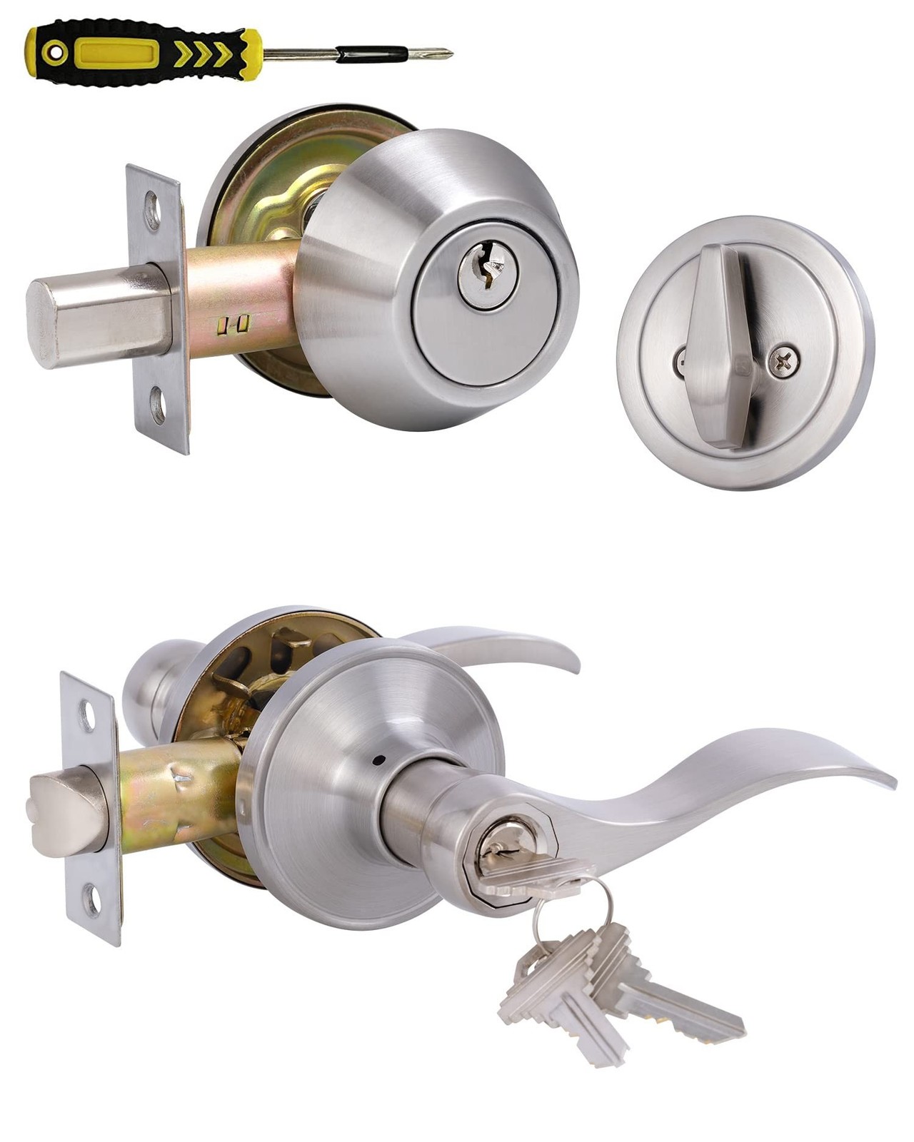 Keyed Alike Front Door Lever Lockset with Single Cylinder Deadbolt Combinatio...