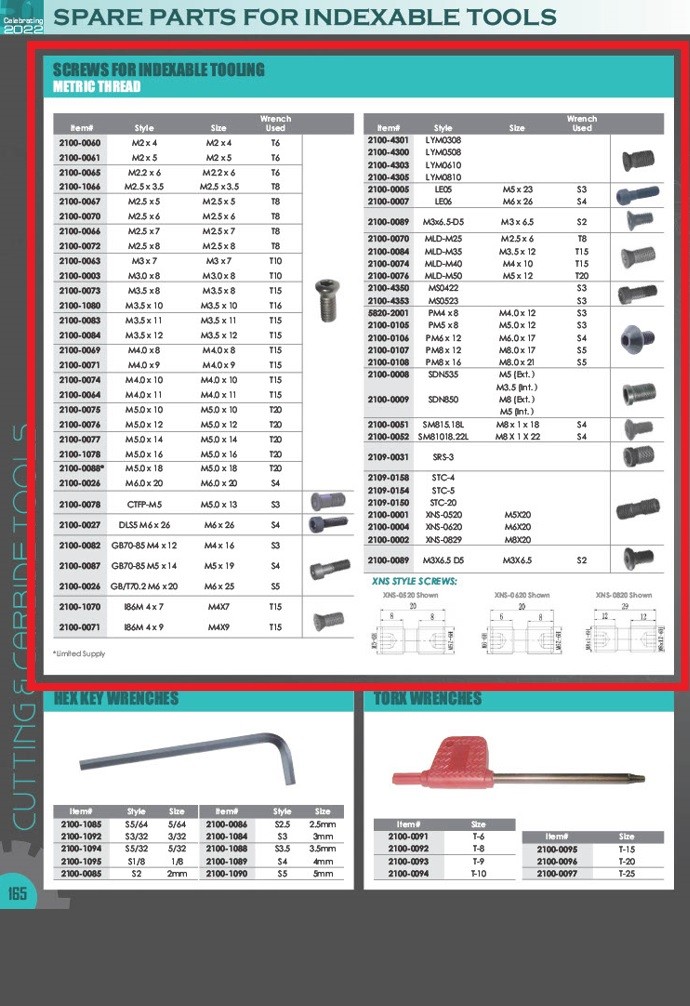 LE05 CLAMP SCREW FOR INDEXABLE TOOL HOLDERS (2100-0005)