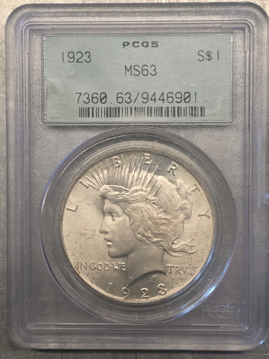 1923 Peace Silver Dollar PCGS MS63 Brilliant Unc Vintage  Old Holder