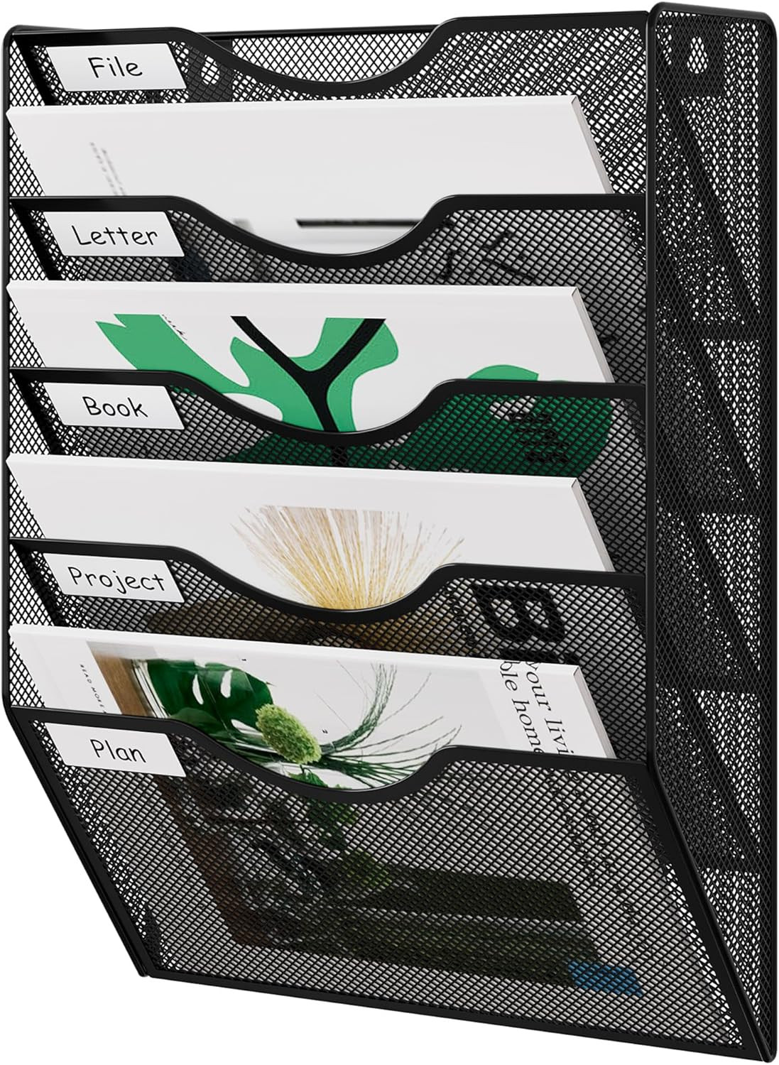 5 Pocket Mesh Wall File Organizer, Hanging Paper Folder Holder with Classify Lab