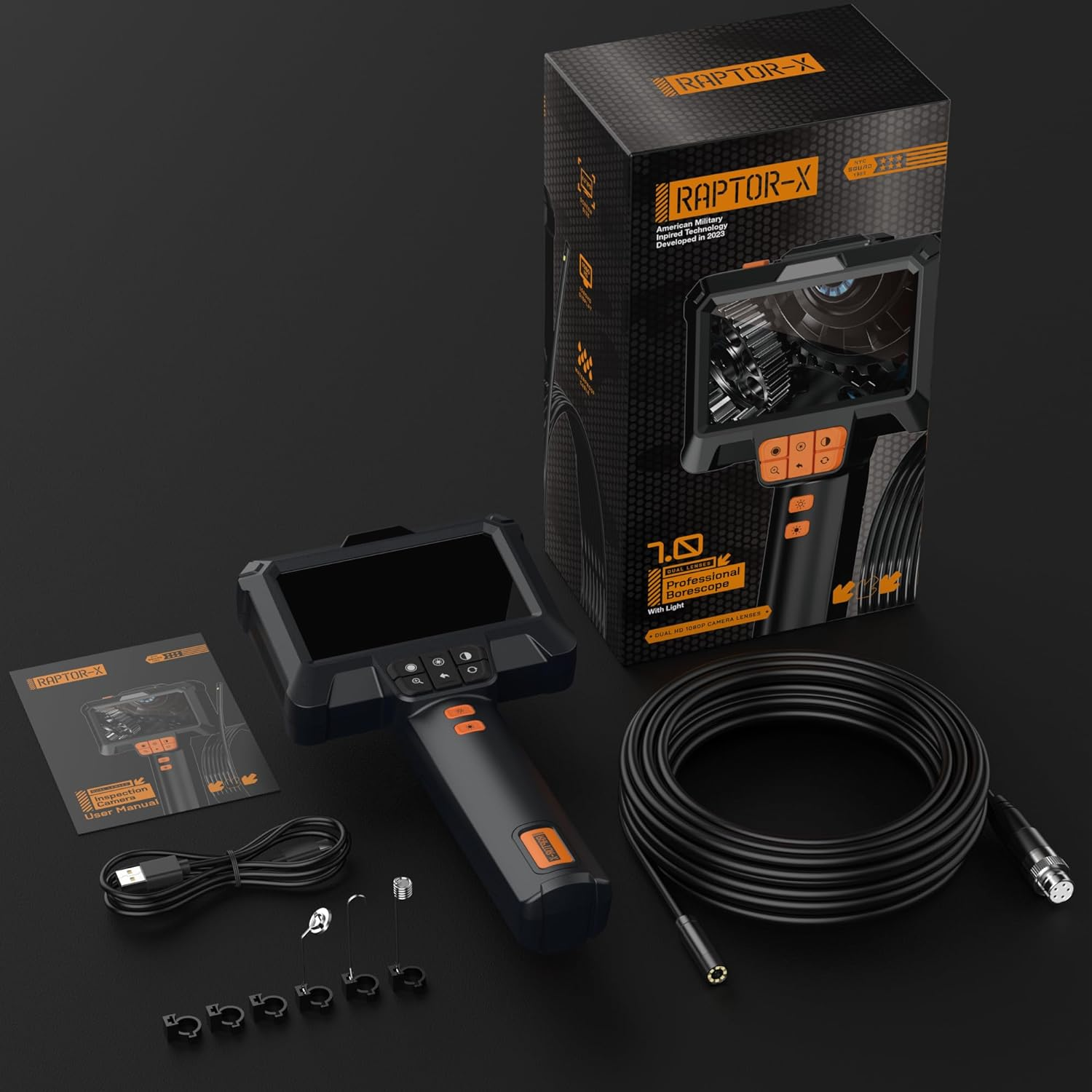 Borescope Inspection Camera Digital Endoscope 1080P Snake LED Light 4.3“ Screen
