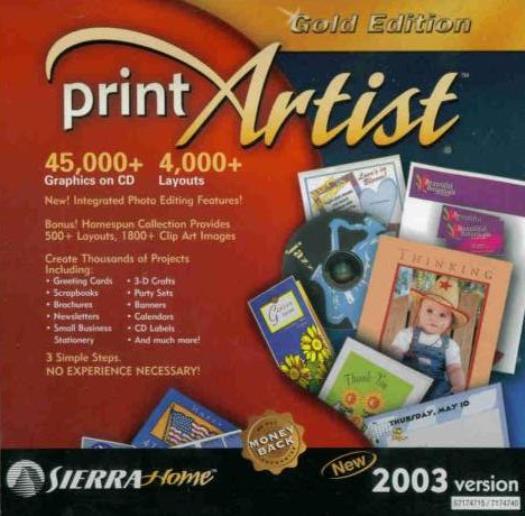Print Artist 2003 Gold PC CD design greeting cards, party banners brochures tool