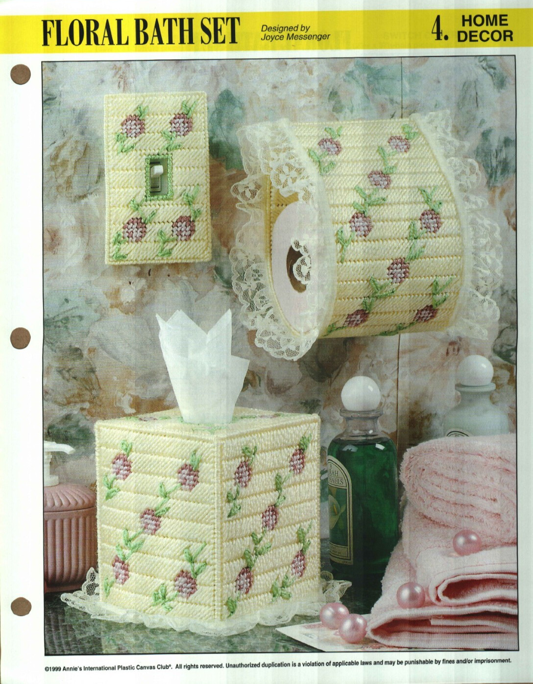 NEW FLORAL BATH SET TISSUE COVER ANNIE'S PLASTIC CANVAS PATTERN INSTRUCTIONS