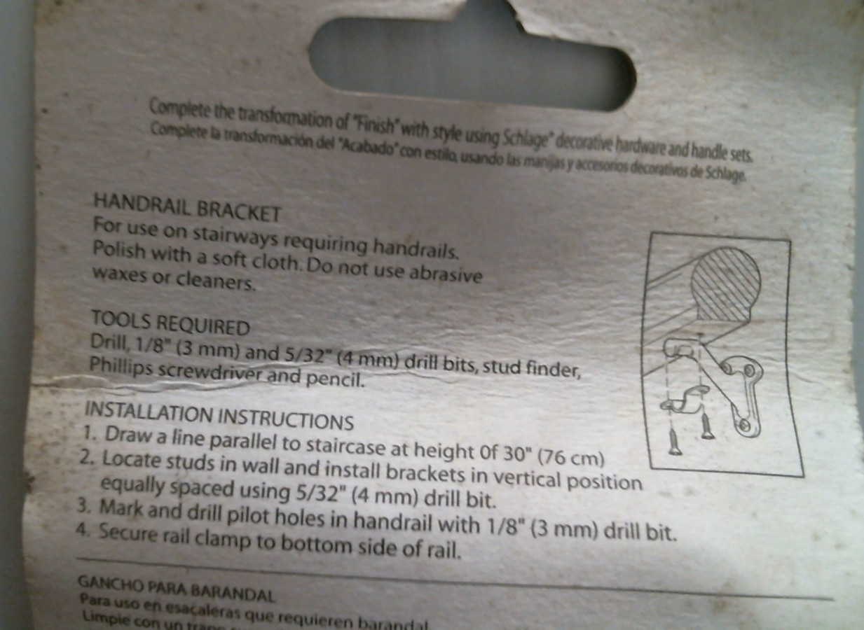 Schlage Handrail Bracket, Satin Nickel (68091) FS
