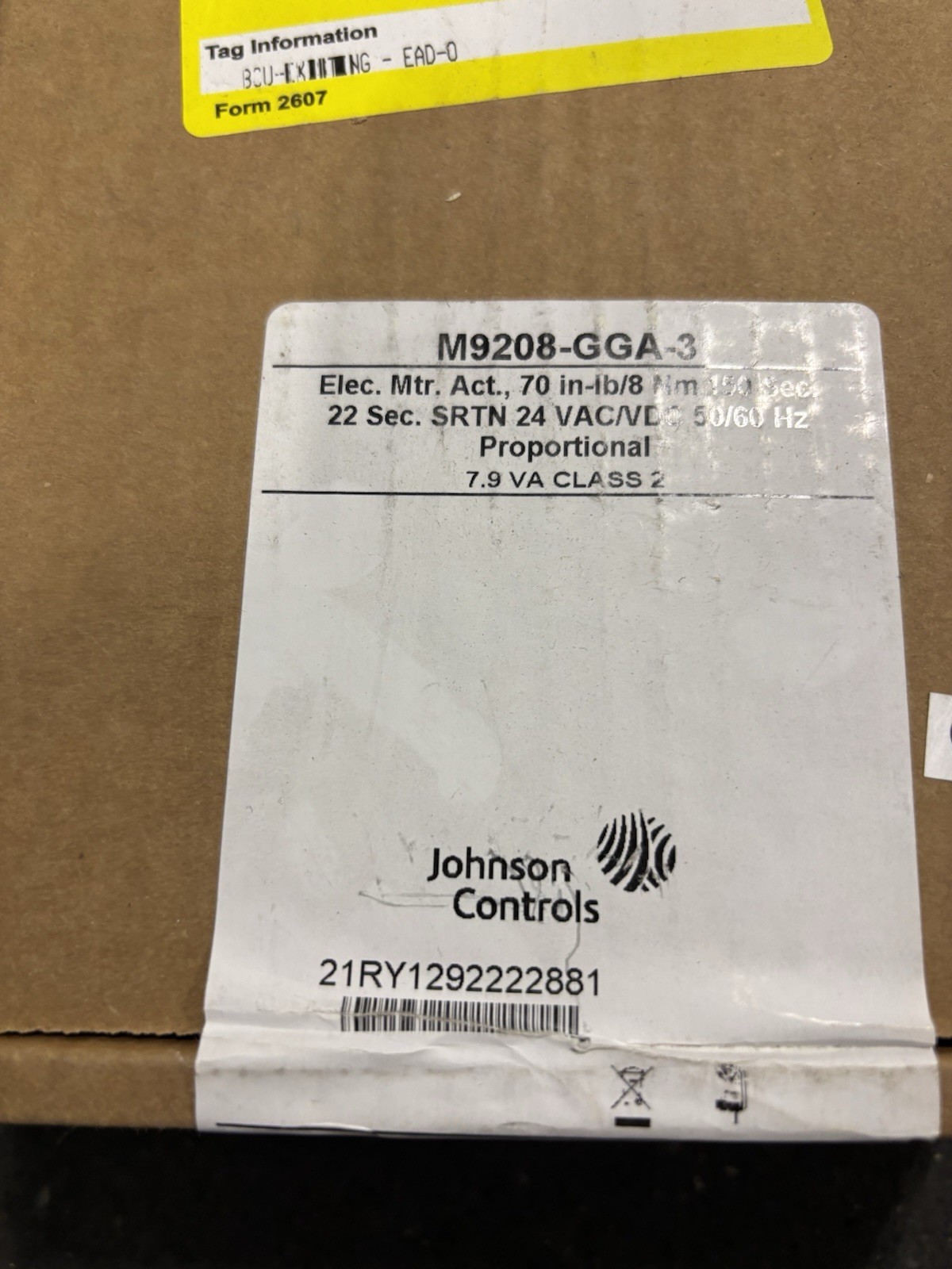 Johnson Controls M9208-GGA-3 Electric Spring Return On/Off Floating Actuator