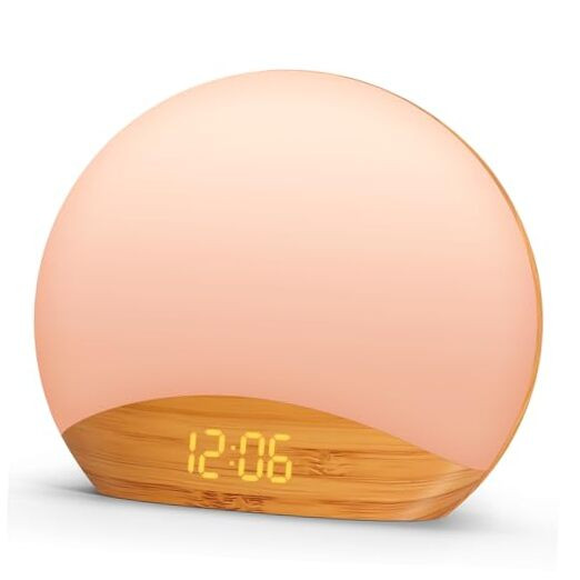 Wood Grain Sunrise Alarm Clock and Sound Machine Nightlight, Digital Dimmable
