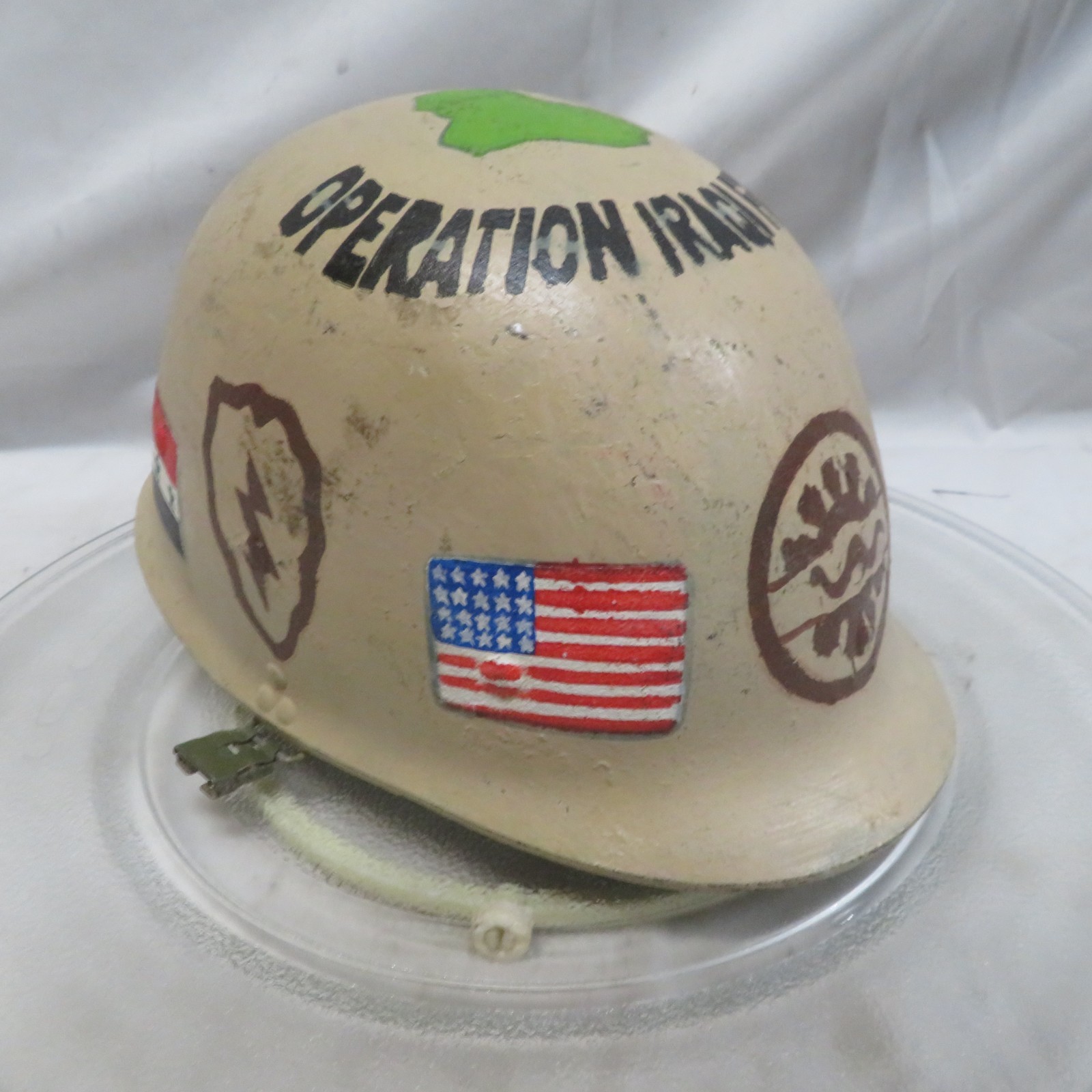 Vintage M1 Steel Pot Helmet Hand Painted Operation Iraqi Freedom III OIF Art