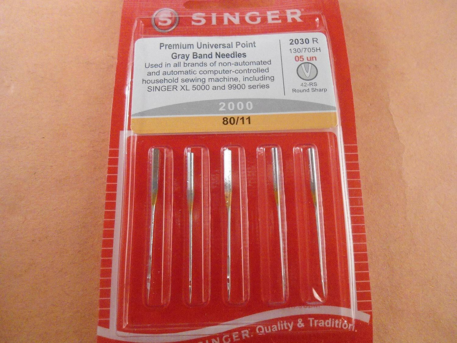 Genuine Singer Gray Band Universal Point Needles - Size 80/11 -Type 2000 - 5pk