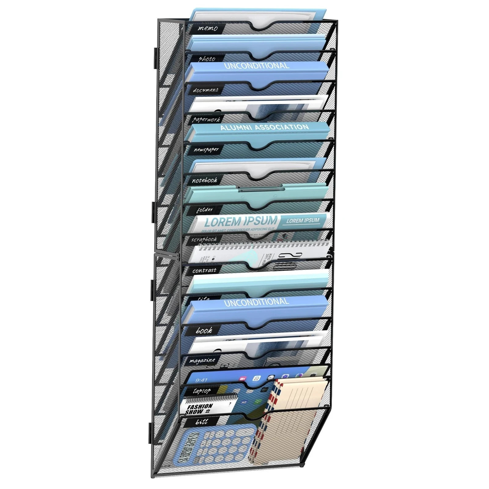 JMHUD 14 Tier Wall Hanging File Organizer, Paper Folder Holder black