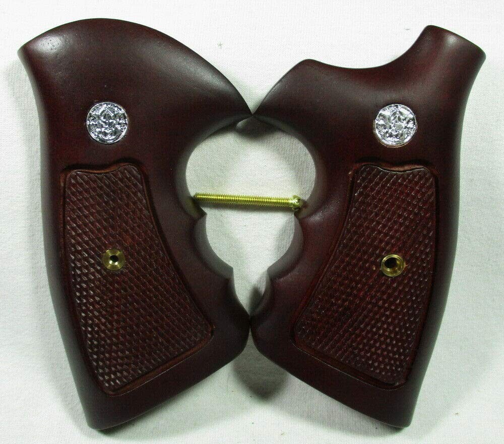 New, wood checkered grips For Smith&Wesson Revolvers, N Frame Square butt