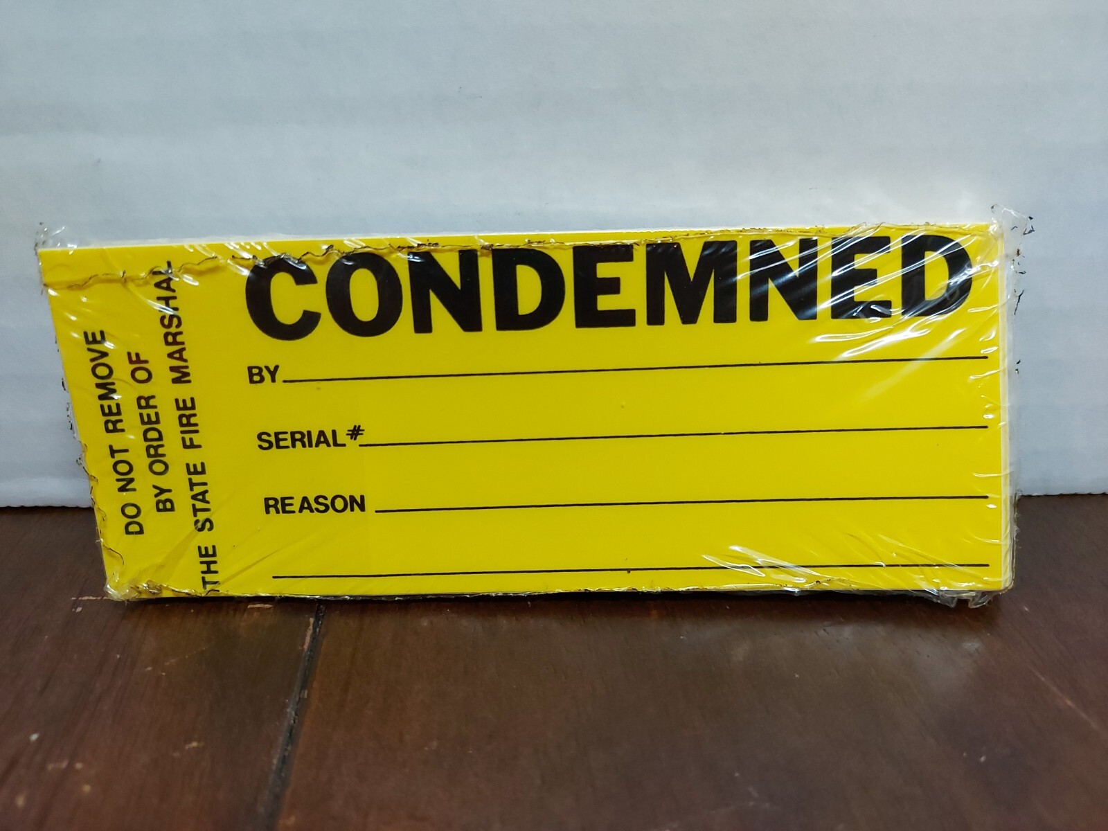NOS Lot Of 32 Yellow CONDEMED Fire Extinguisher Labels. 5 1/8" X 2" Free Ship!!