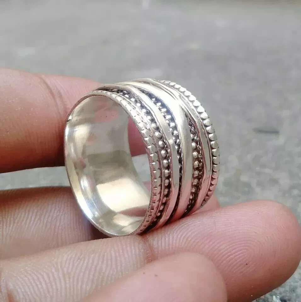 925 Sterling Silver Wide Band& Solid Spinner Ring Handmade Ring All Size R294