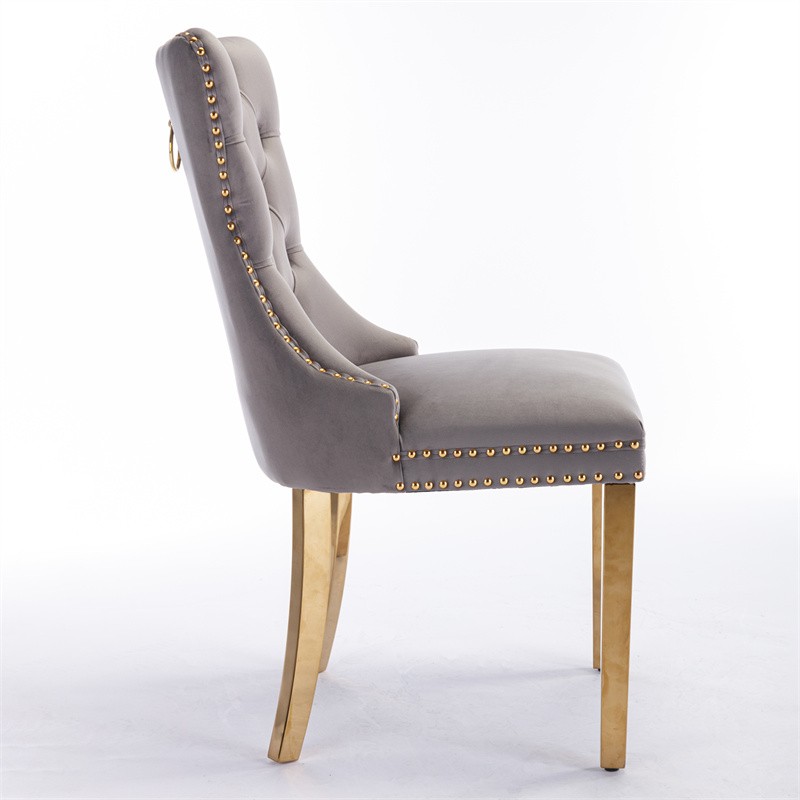 Set of 2 High-end Tufted Velvet Upholstered Dining Chairs with Golden Steel Legs