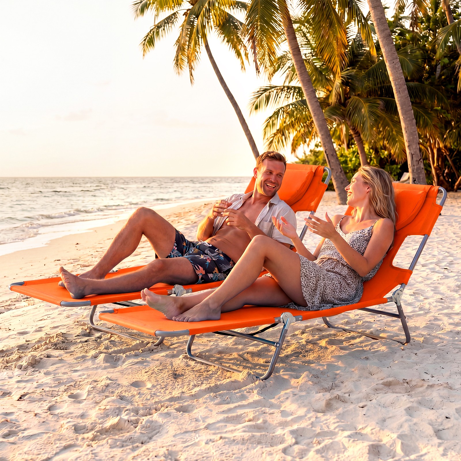 2PCS Tanning Chair,Folding Beach Lounge Chair w/5-Position Adjustable Backrest