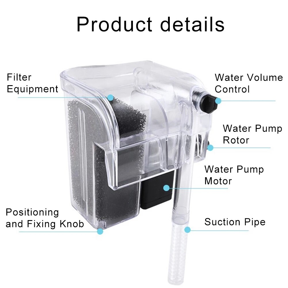 Aquarium Waterfall Filter Pump Fish Tank Hang External Oxygen Pump Water Filter