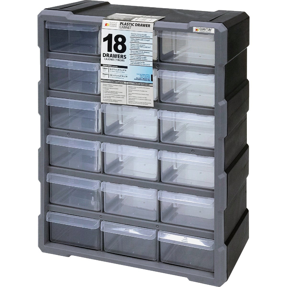 Storage 18-Drawer Clear Plastic Parts Drawer Cabinet PDC-18BK  Storage PDC-18BK