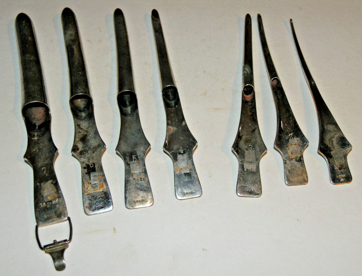 Vintage German D.R.G.M. Uterine Dilator Set of  7 Surgical Instruments