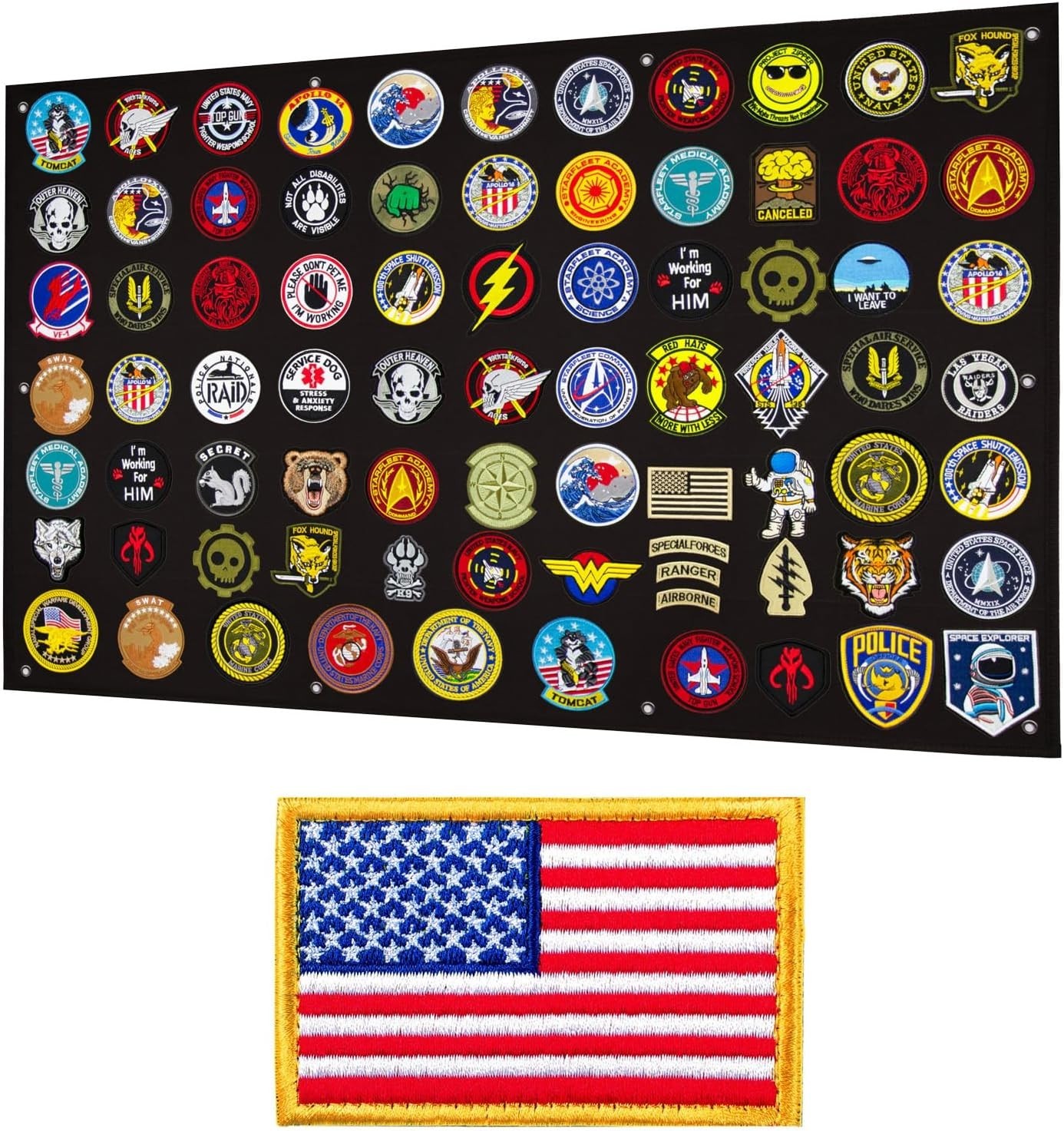 Tactical Patch Display Panel Holder Board for 43"(W) x 27.5"(H), Black, Large