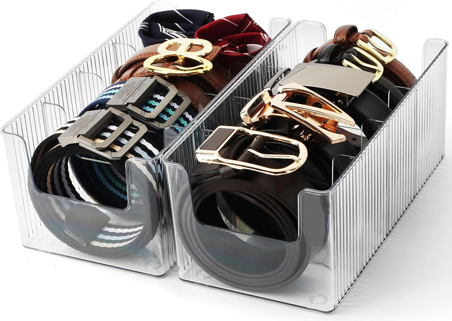 Acrylic Belt Organizer - 2 Pack with Adjustable 4 Compartments & Stackable Desig