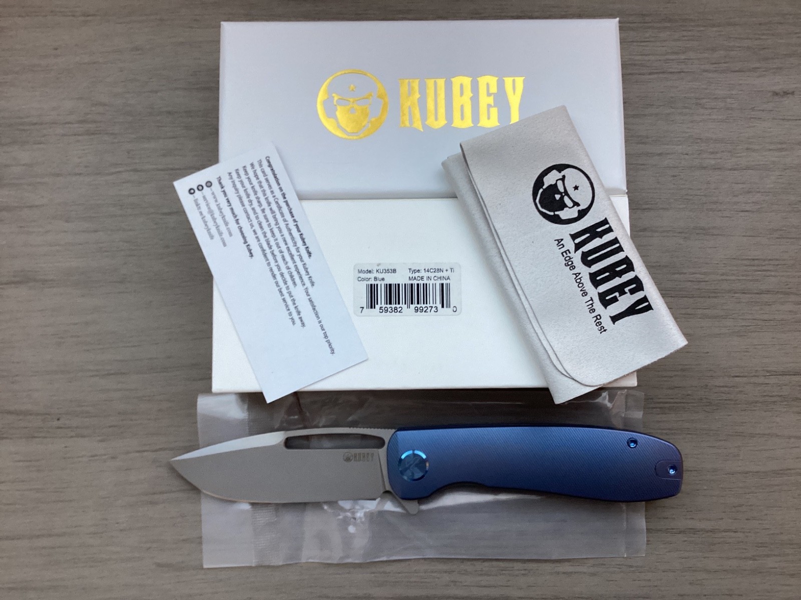 Kubey Supercell Folding Knife 14C28N Sandvik Steel Blade Titanium Handle KU353B