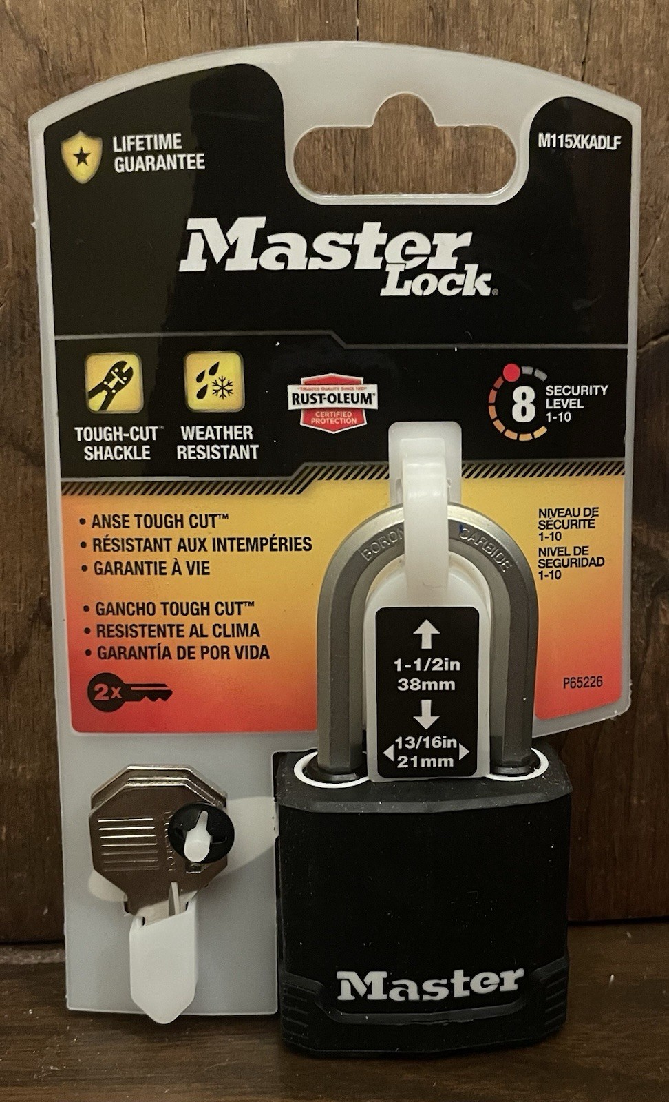 MASTER LOCK Padlock M115XKADLF Tough Cut Shackle Keyed Weather Resistant Lock