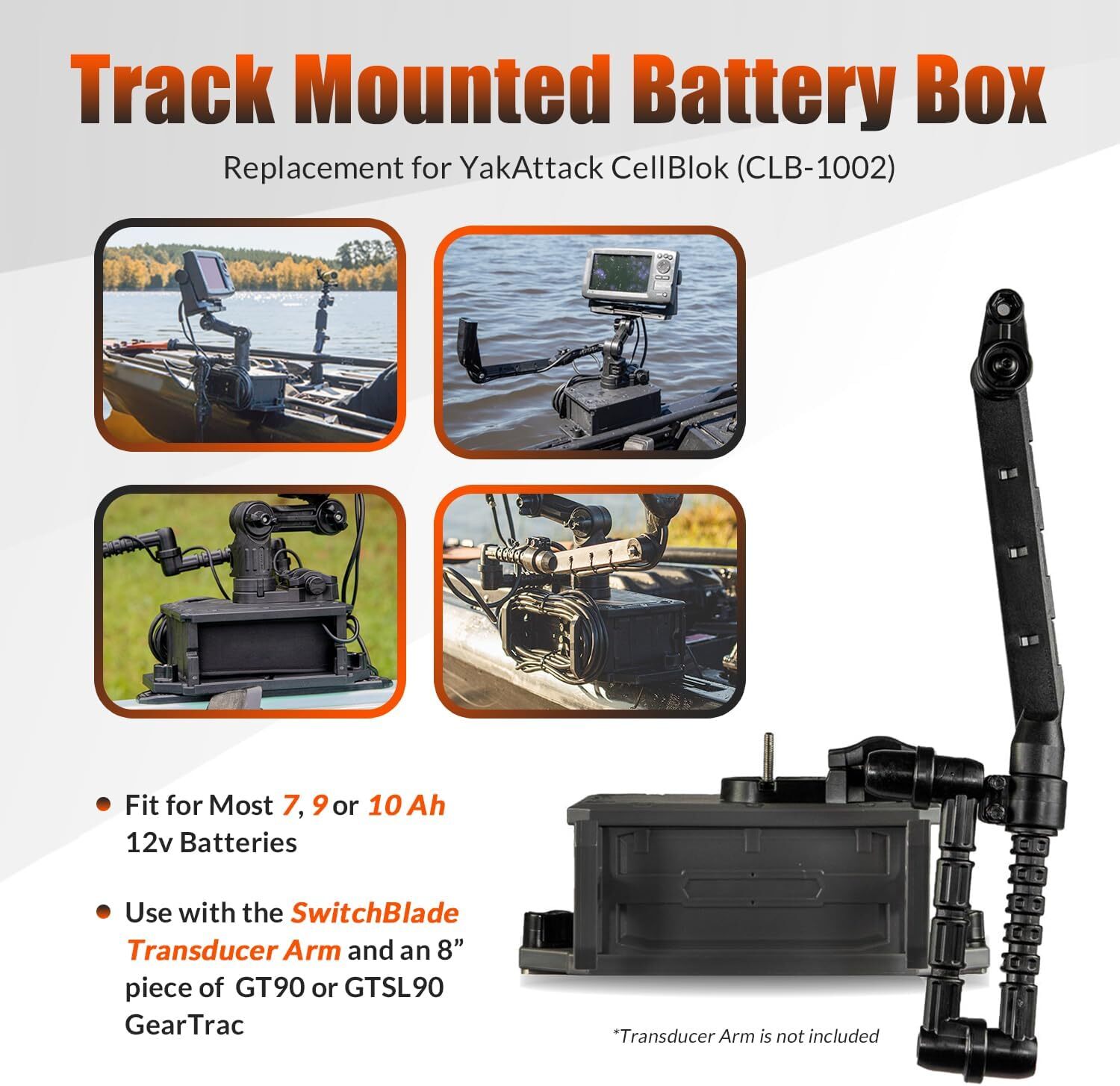 Track Mounted Battery Box CLB-1002 Fits for YakAttack Switchblade Transducer Arm