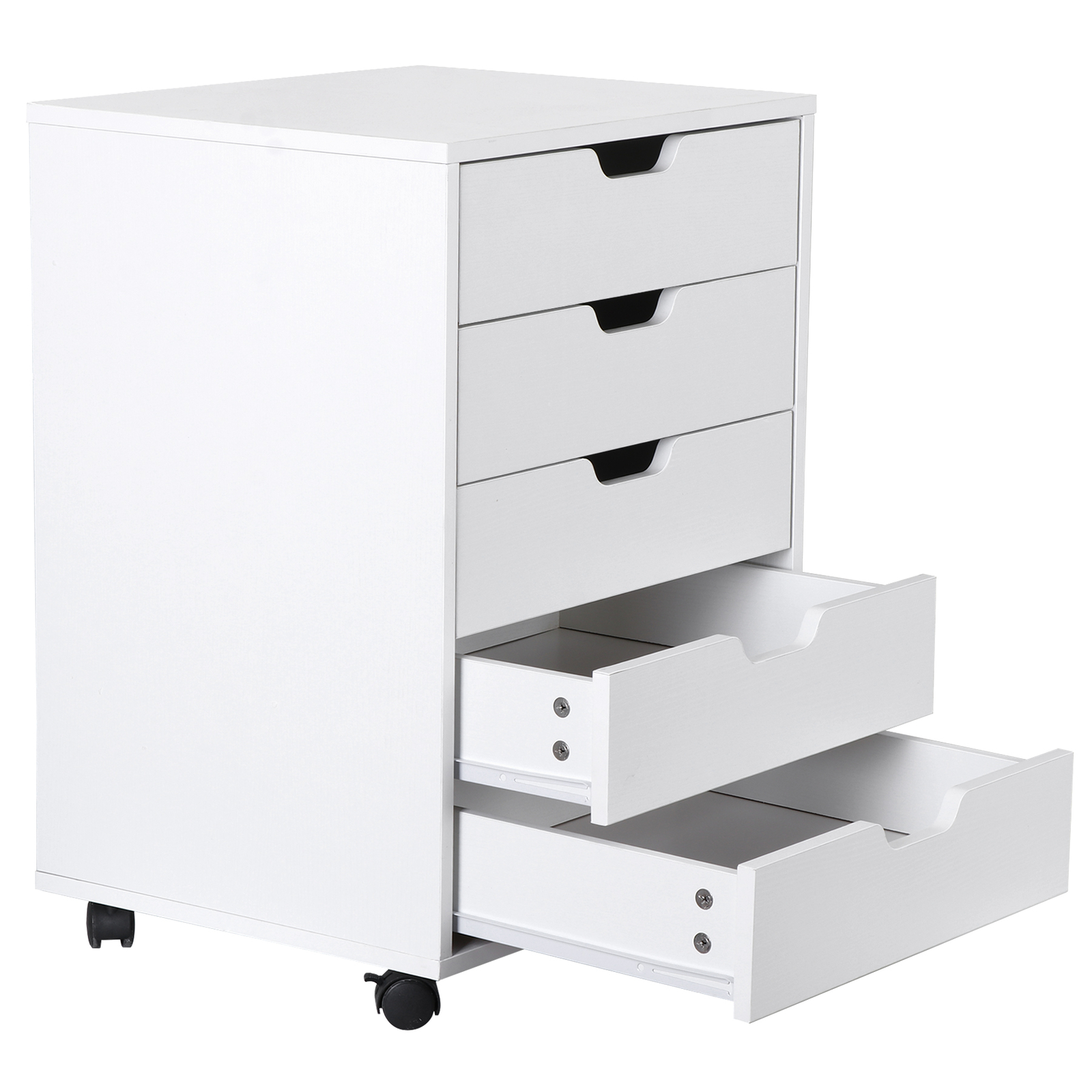 5 Drawers Dresser Storage with 360° Wheels Chests of Drawers for Bedroom White