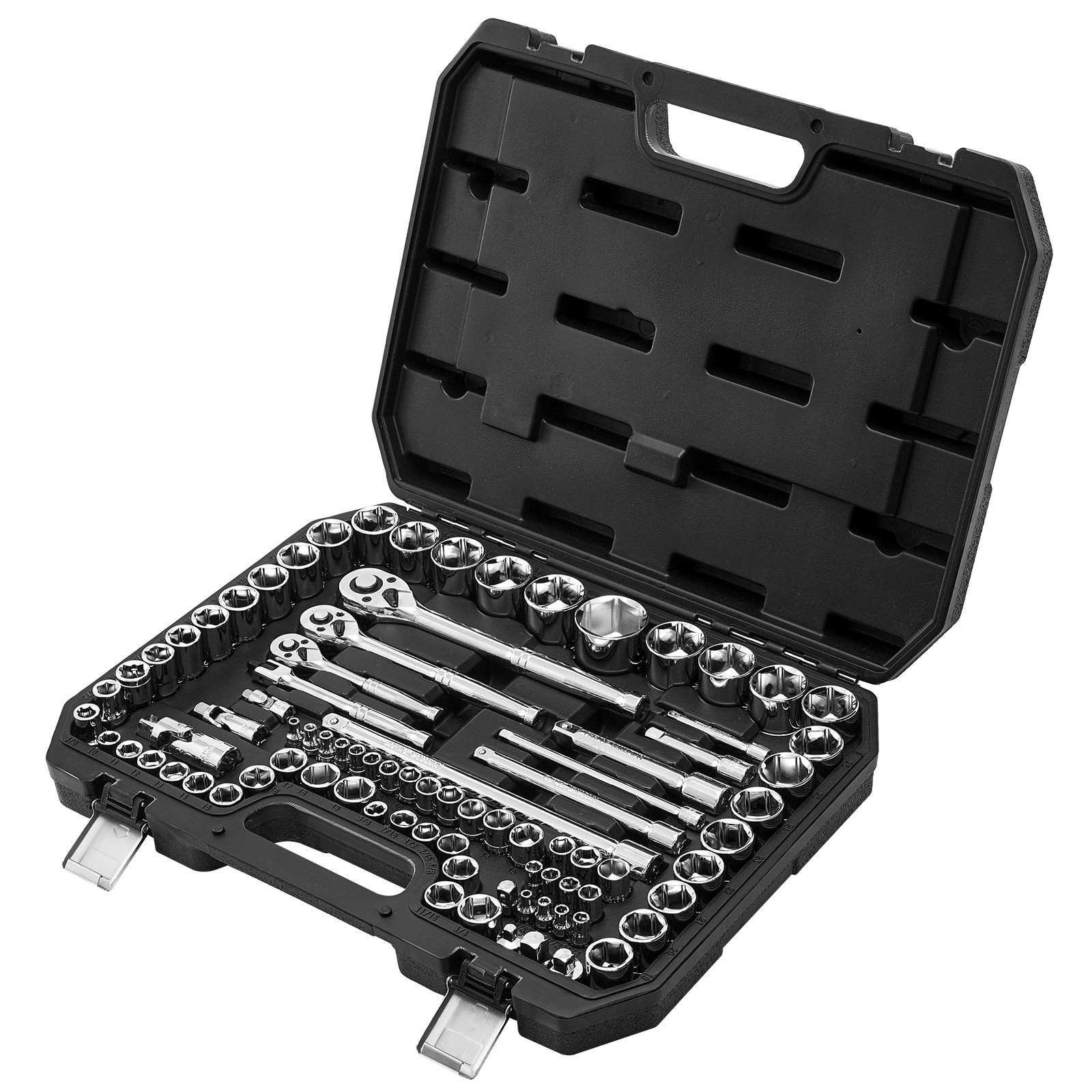 Uimoso 86-Piece Socket and Ratchet Set for Auto Repair, 3/8, 1/4, 1/2 Inch Sizes