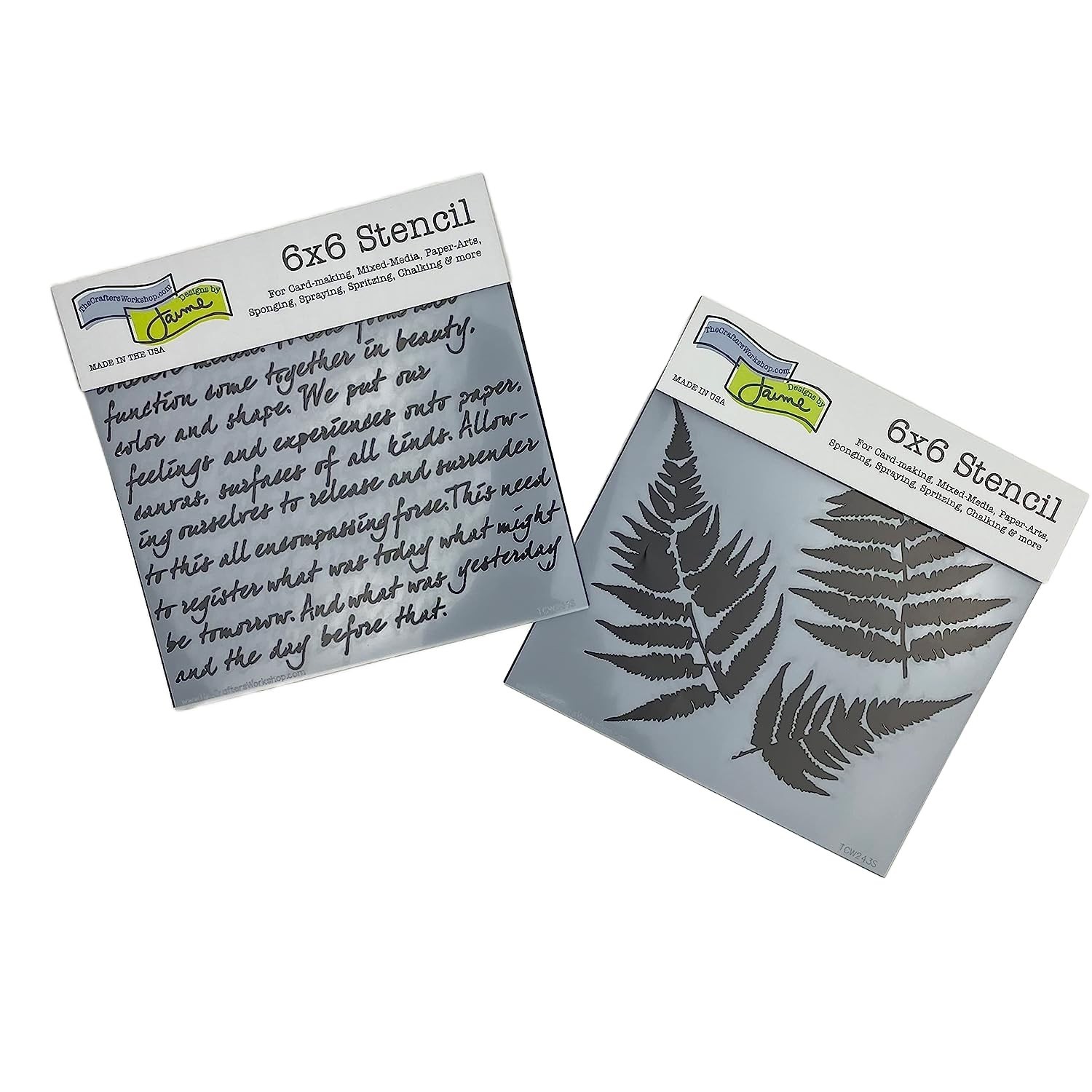 The Crafter’s Workshop - Reusable Fern and Script Stencil for Painting and