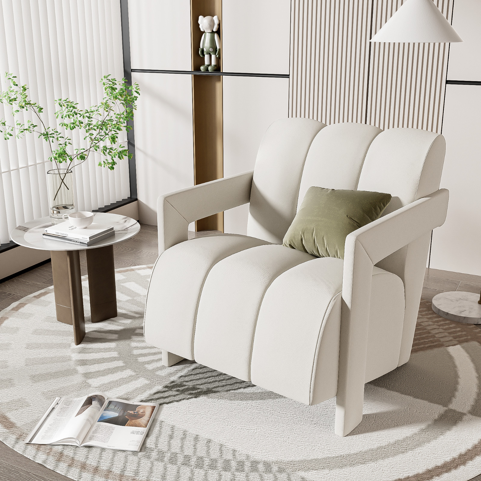 U-Can 26.3'' Minimalist Armchair: L-Armrests, Polyester Fabric