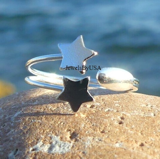 Double Star Solid 925 SS Fashionable Adjustable Valentine's Toe Ring For Womens