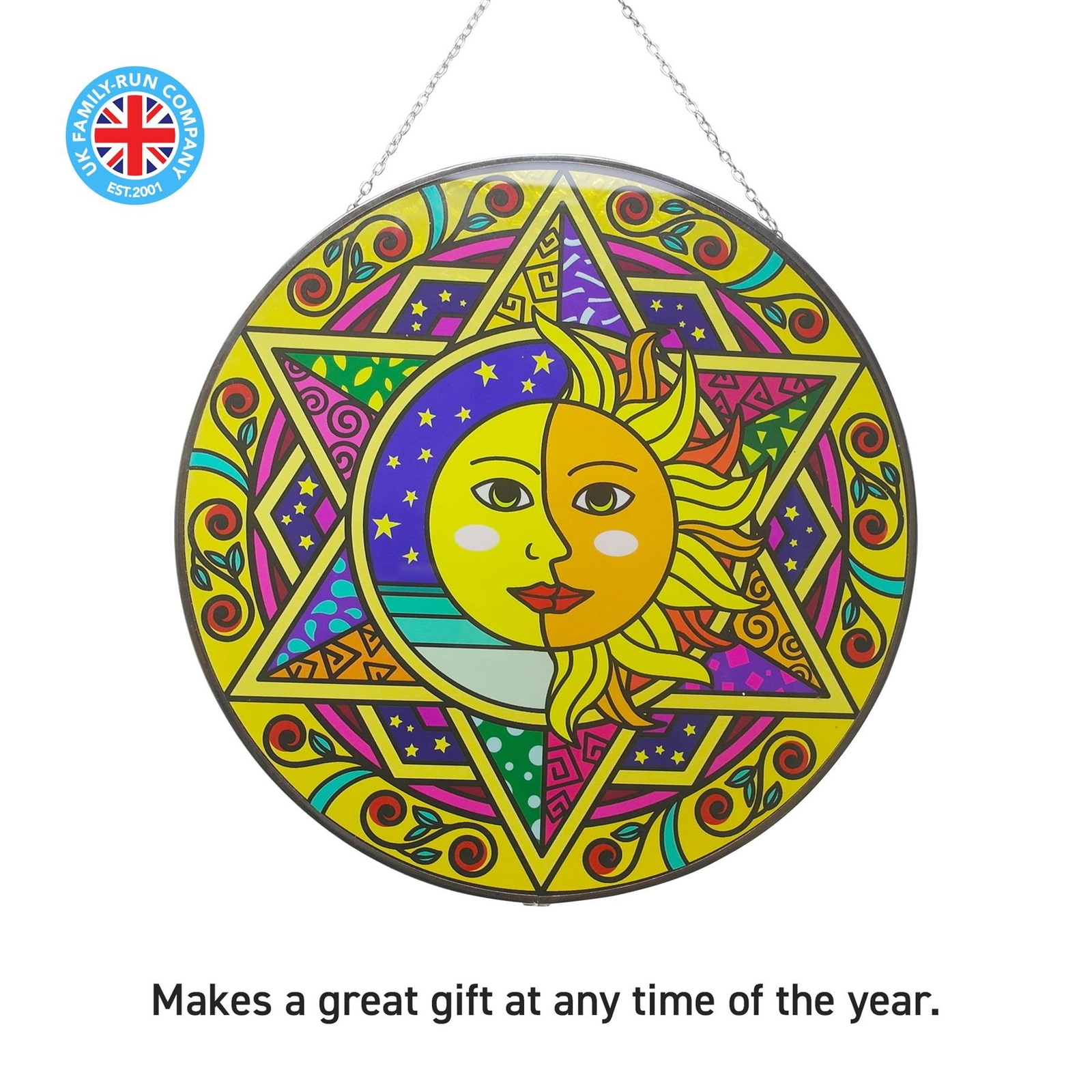 Large 30cm diameter Sun and moon eclipse glass sun catcher with chain