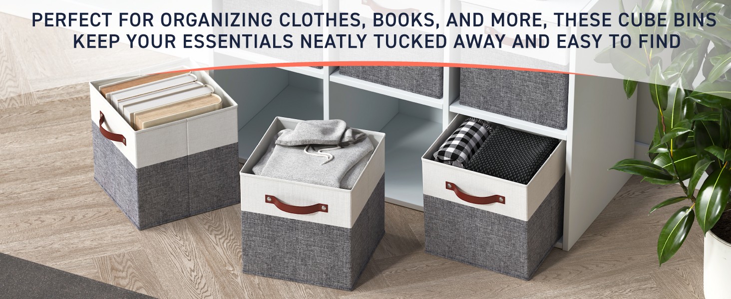 13 x 13 Storage Cube Bins, Foldable Collapsible Fabric Storage Bins Box Linen